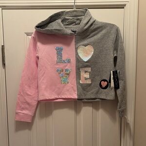 NWT Girls' Love Sequin Hoodie - Pink and Gray